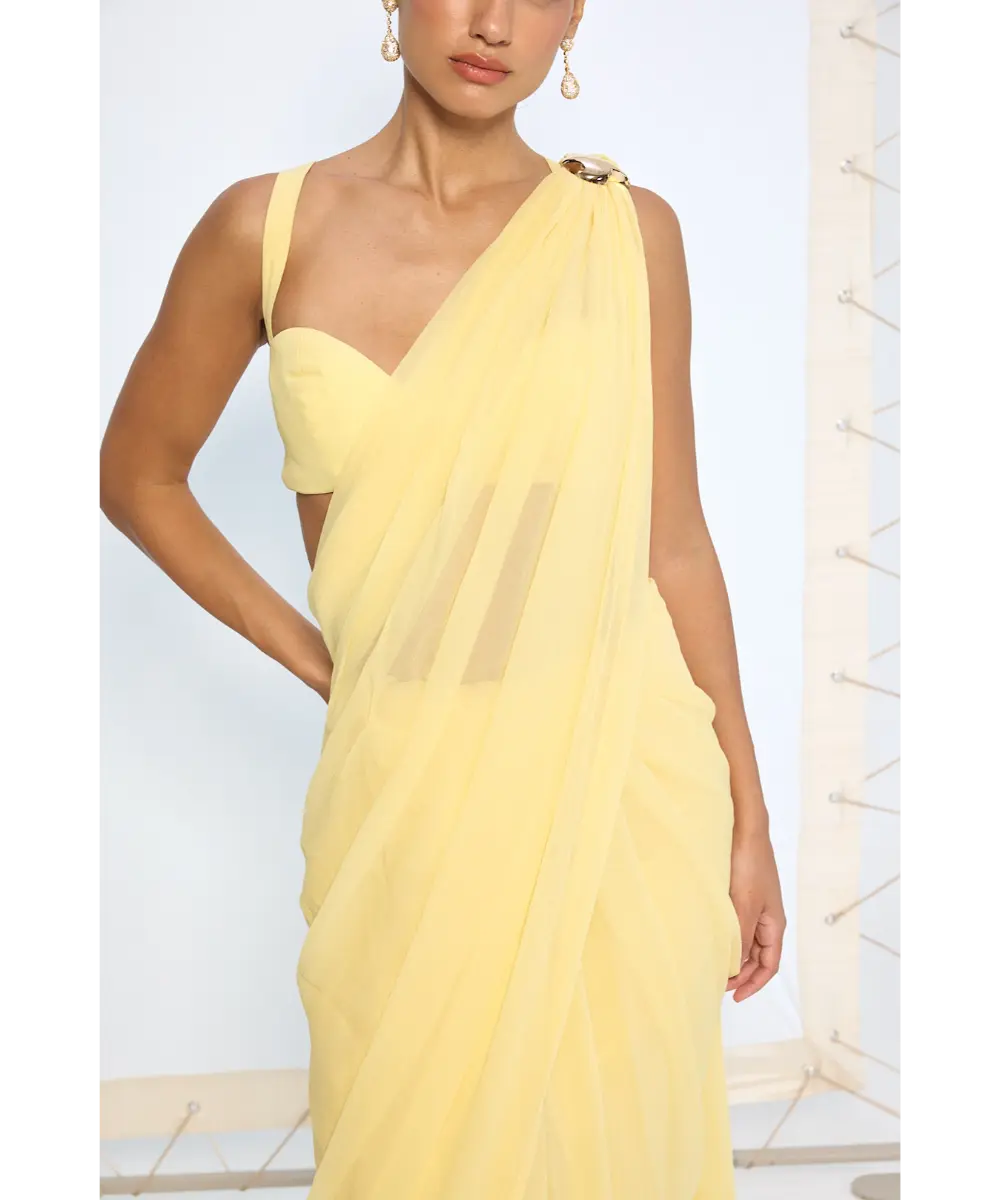 EKAYA BANARAS - Soft Yellow Movable Brooch Saree